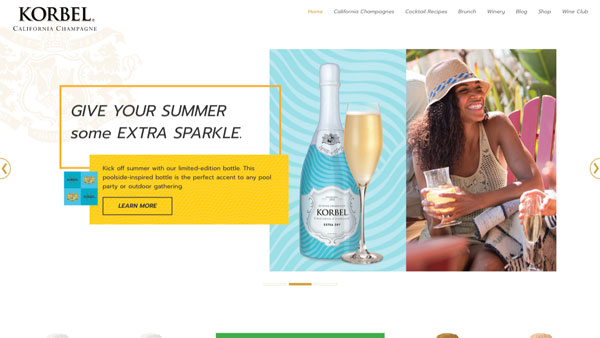 Screenshot of the Korbel California Champagne website