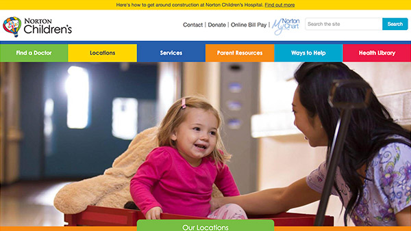 Screenshot of the Norton Children’s Hospital website